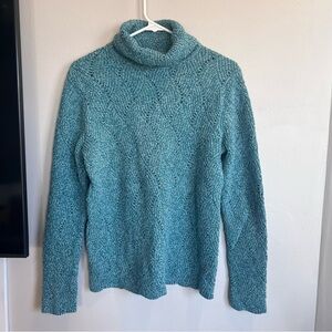 Sundance Chunky Knit Turtleneck Sweatee Teal Cotton Blend L